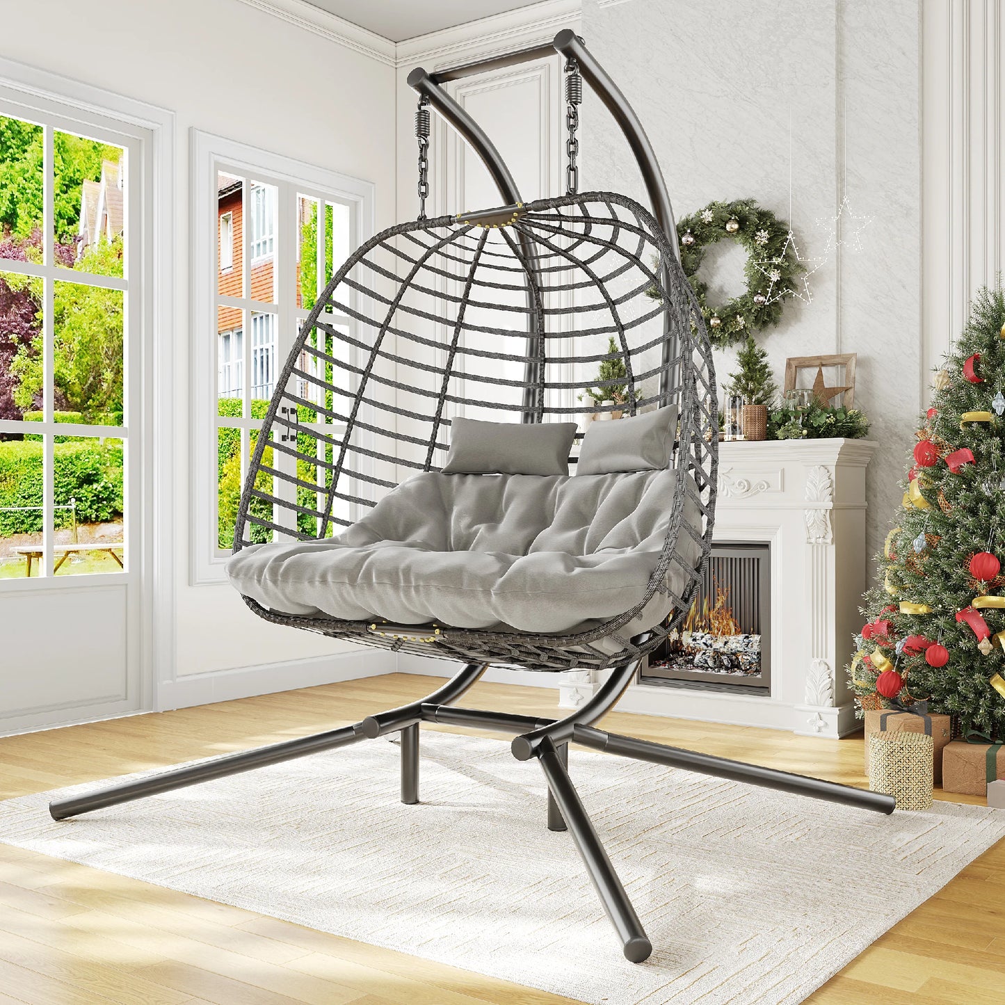 General JDPAG Double Hanging Egg Chair With Stand Cushioned
