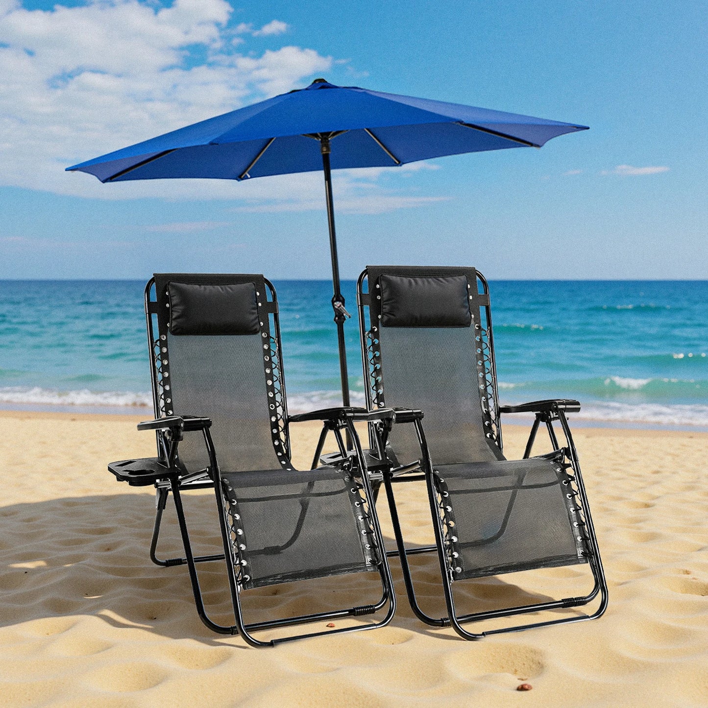 JHK Zero Gravity Recliners Set With Cup Holder Trays Portable