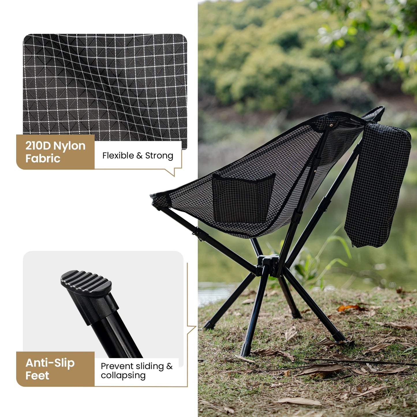 Onetigrish Camping Chair With Side Pocket Portable