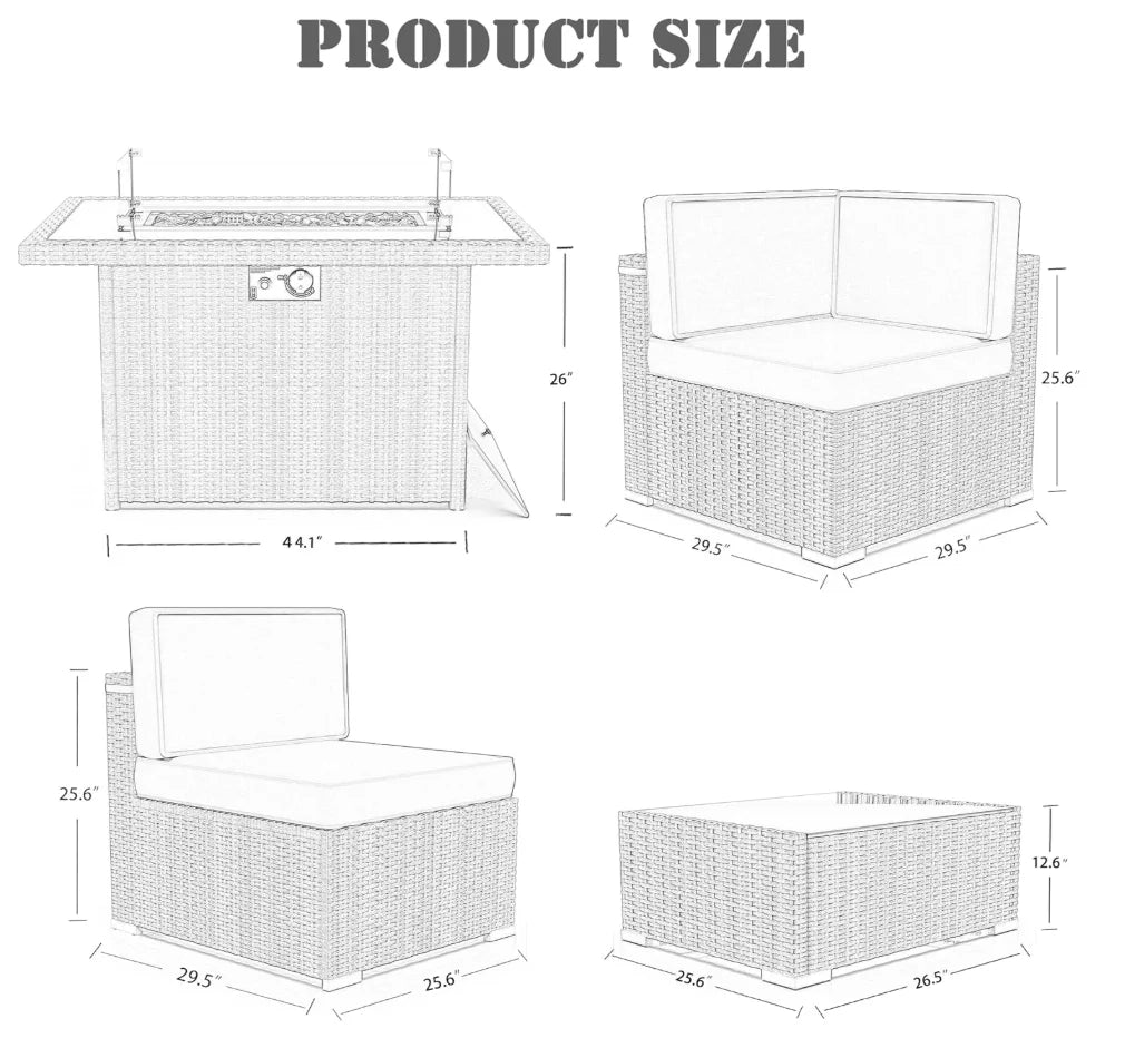 Patio Furniture Set Wicker With Gas Fire Pit Table