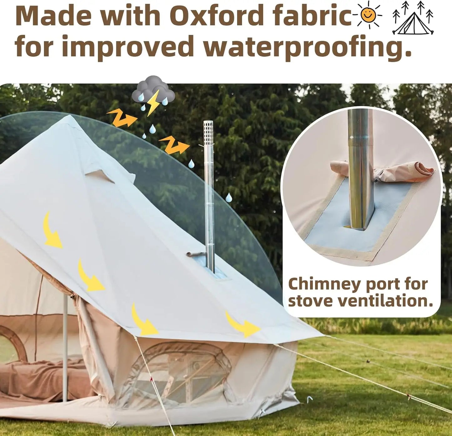 XMSJ Bell Tent Waterproof Glamping Yurt Tent With Stove Jack