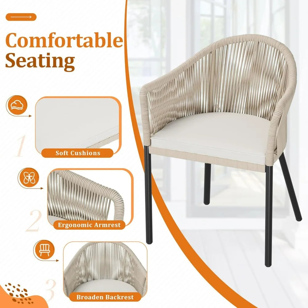 Hign-concerned Patio Furniture Set Rope Woven 3 Piece Glass Table
