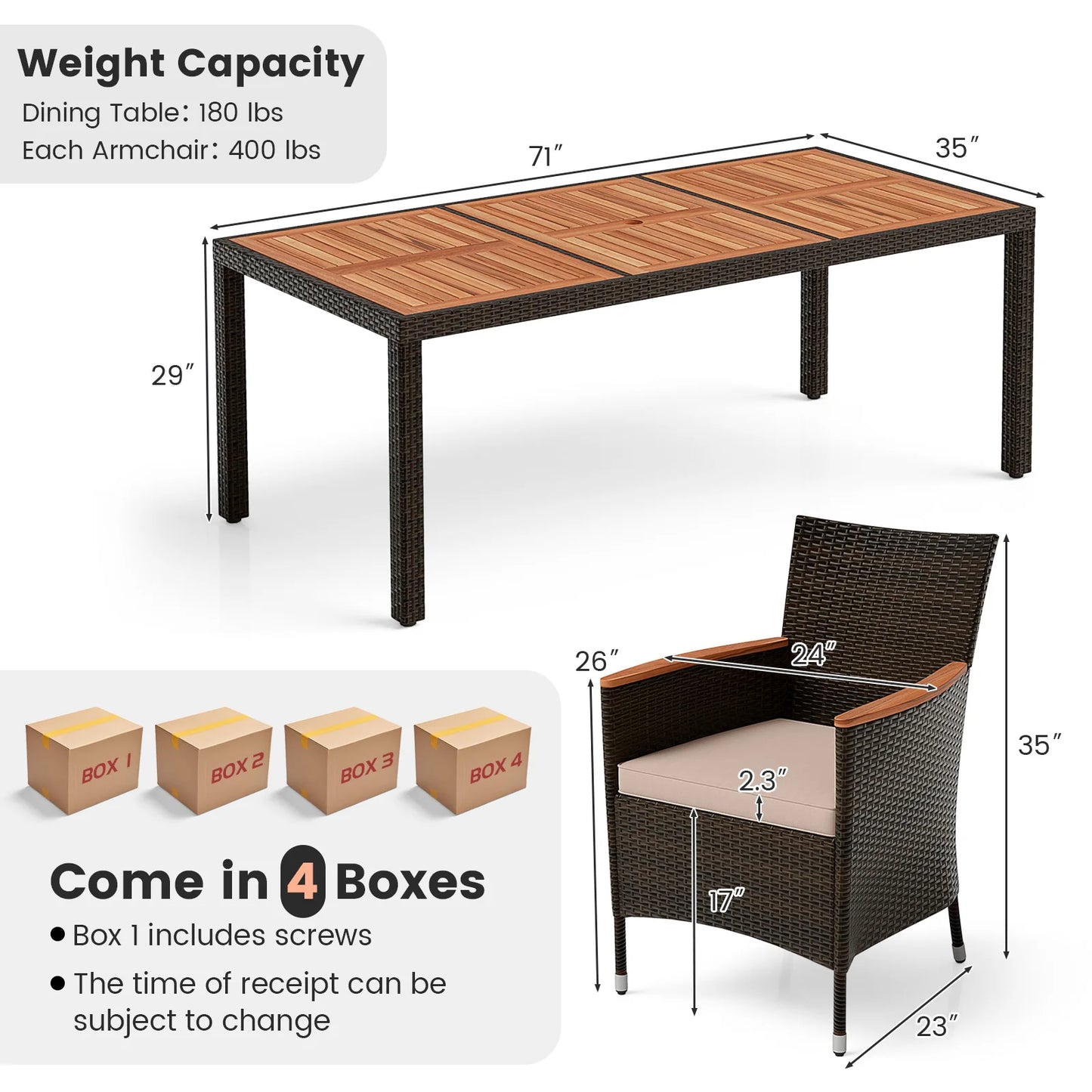 HOMASIS Patio Dining Set With Acacia Wood Table Outdoor