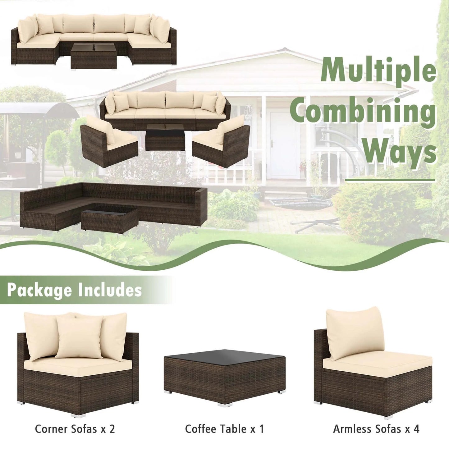 HOMASIS Patio Rattan Furniture Set Cushioned Sectional