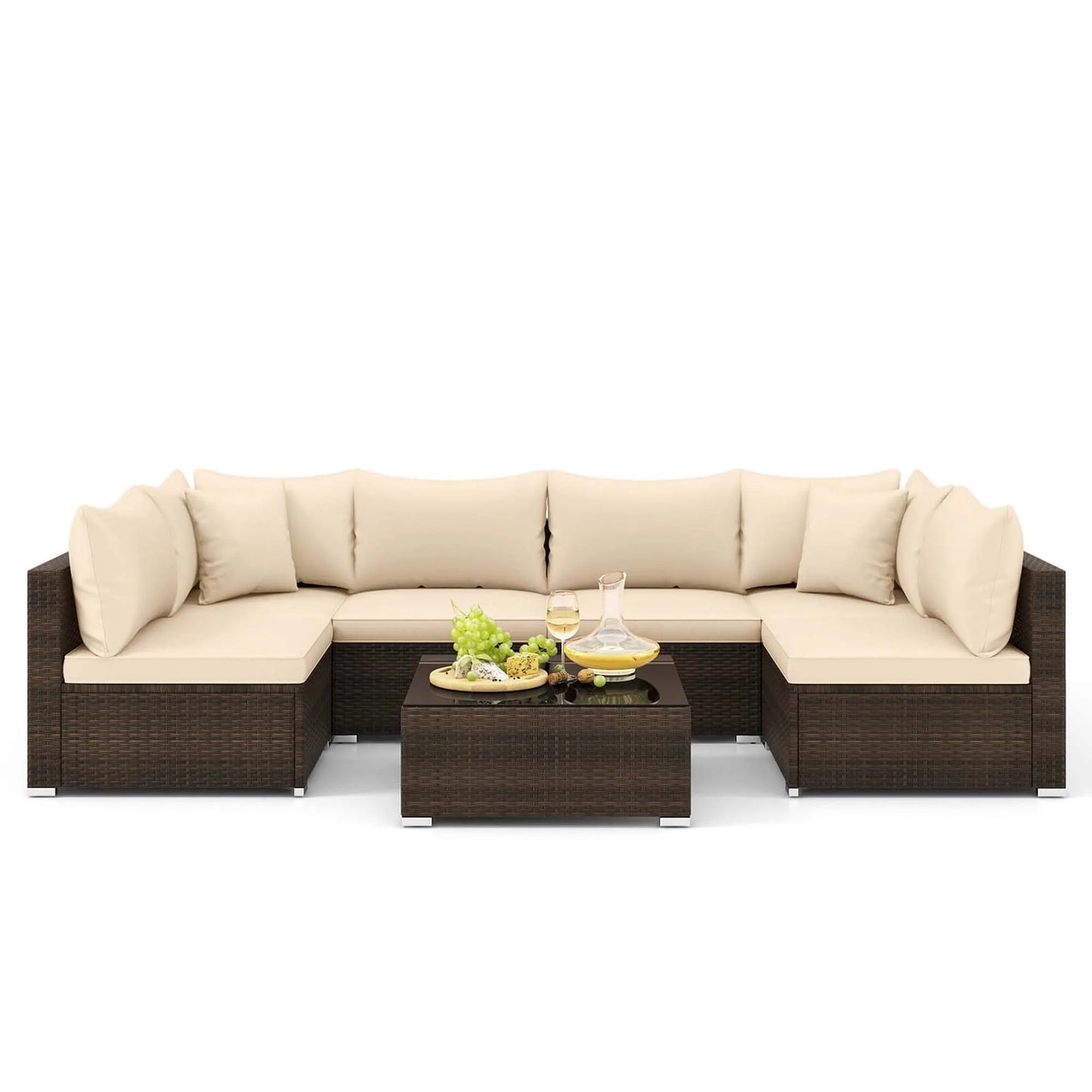 HOMASIS Patio Rattan Furniture Set Cushioned Sectional
