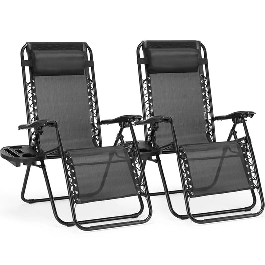 JHK Zero Gravity Recliners Set With Cup Holder Trays Portable