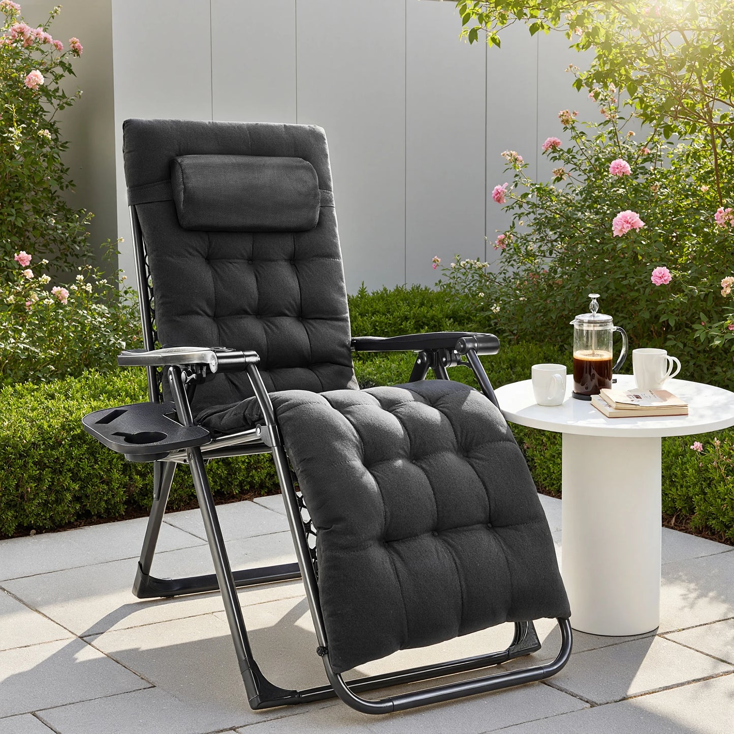 JHK Zero Gravity Recliners Set With Cup Holder Trays Portable