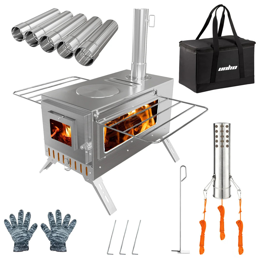 Wood Burning Stove Portable Stainless Steel With Chimney Pipes