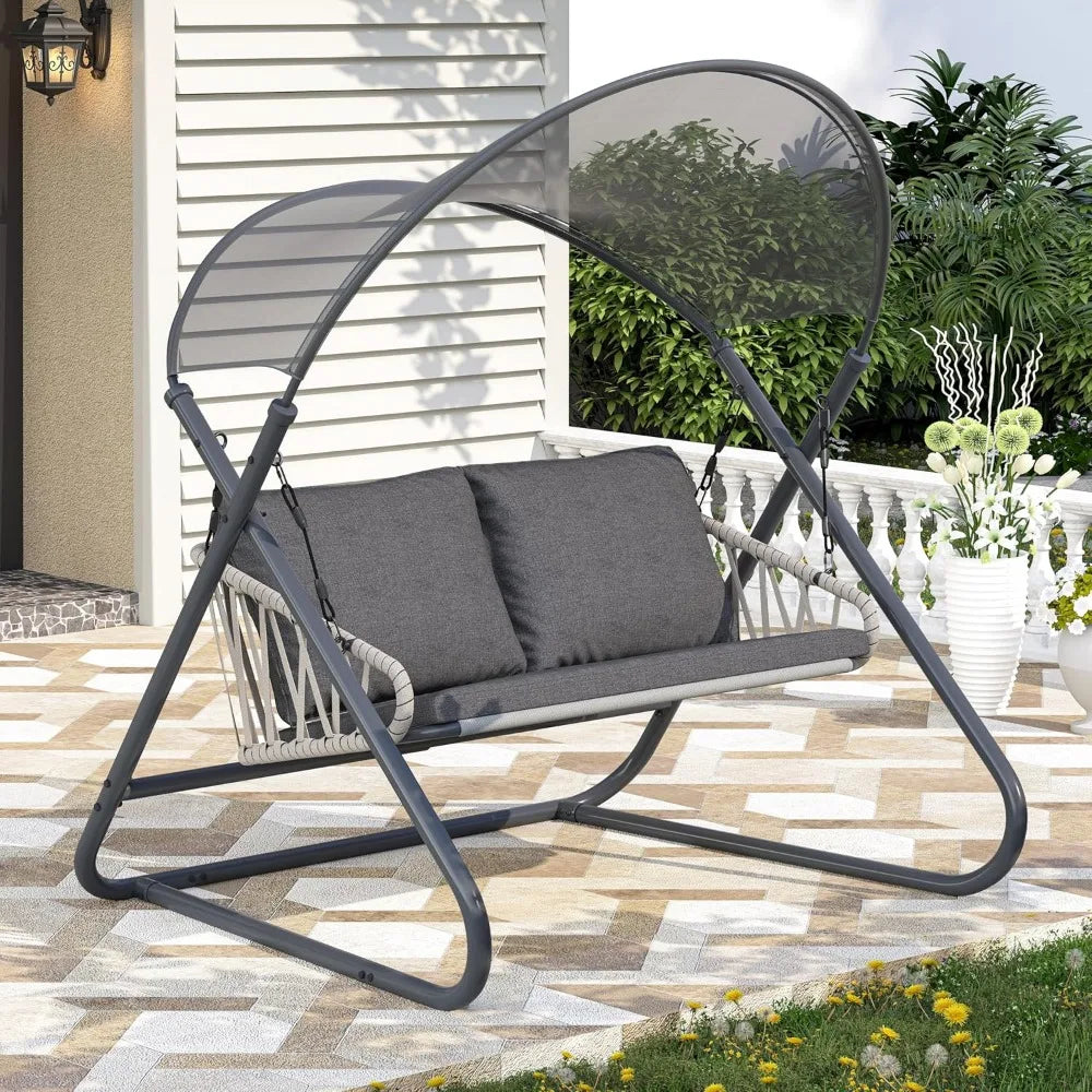 RBXC Outdoor Porch Swing With Canopy Cushions Powder Coated