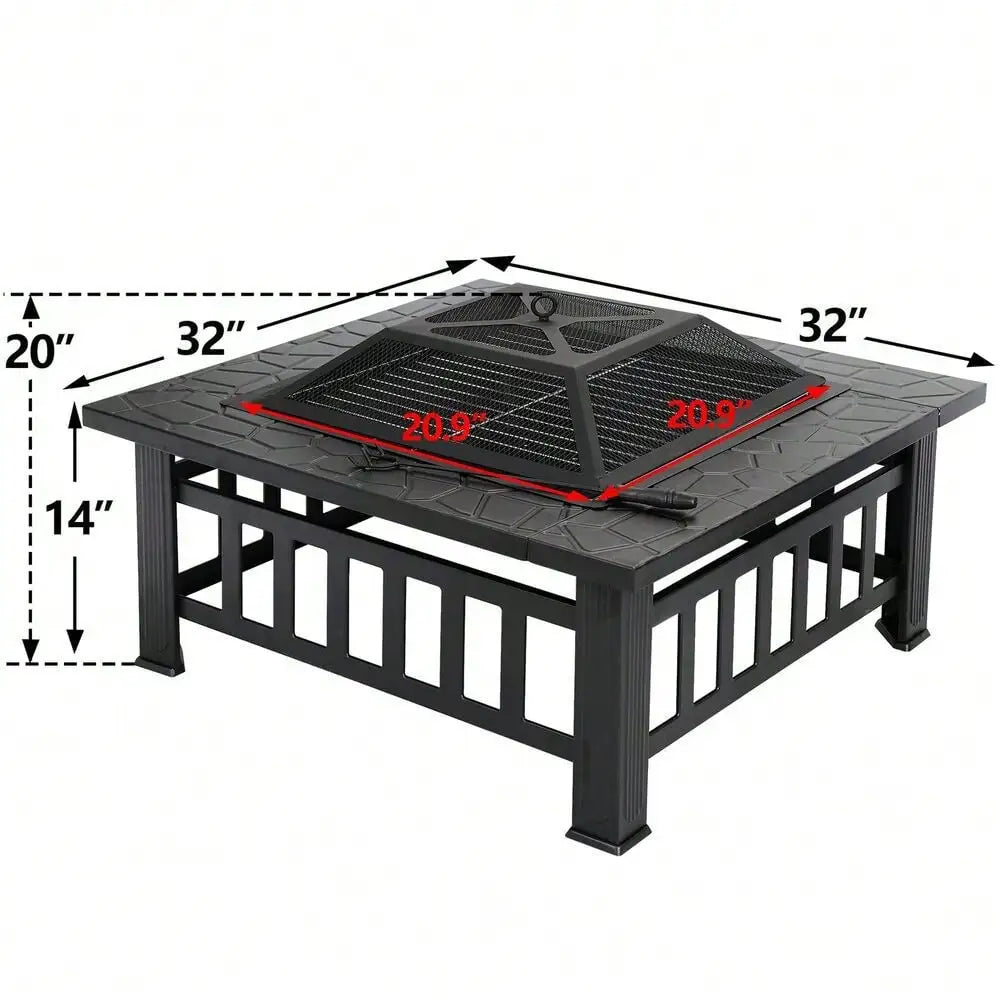 Hign-Concerned Fire Pit Metal Square Outdoor Patio With Cover