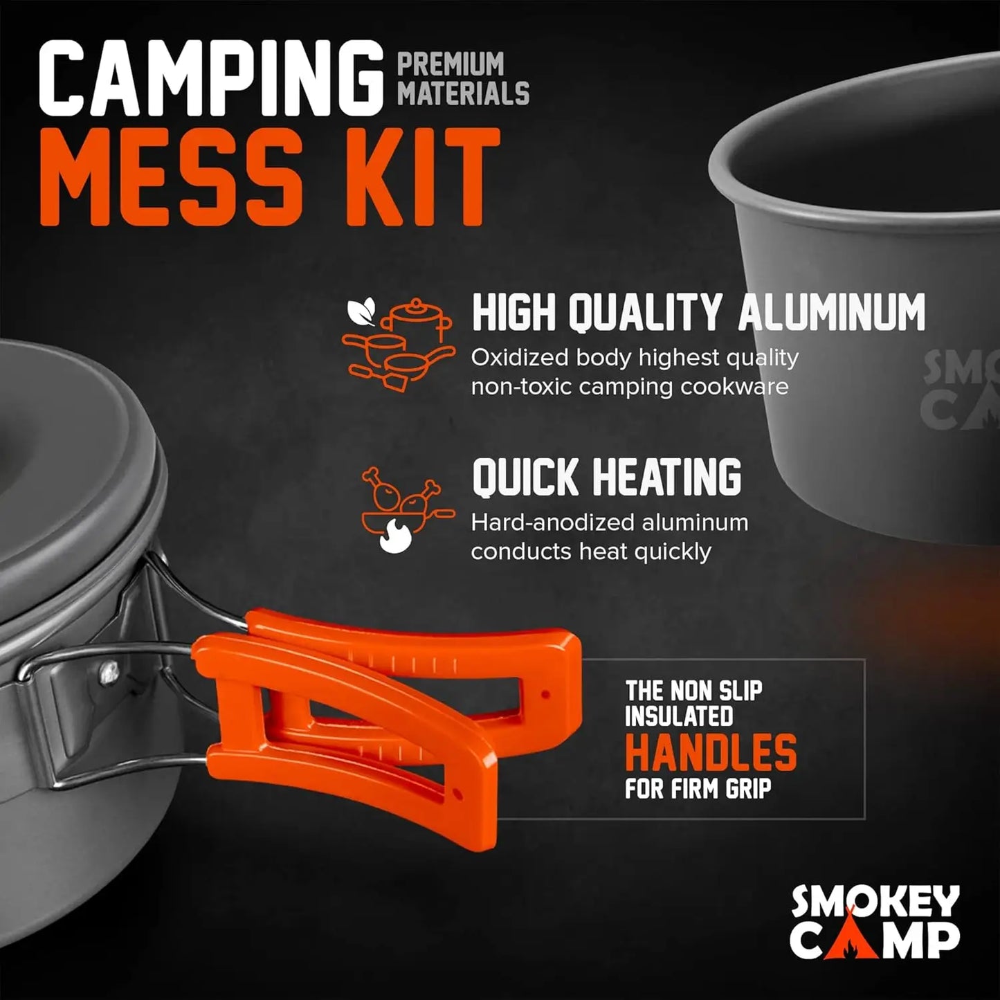 Camping Cookware Mess Kit With Stove Nonstick Aluminum Set
