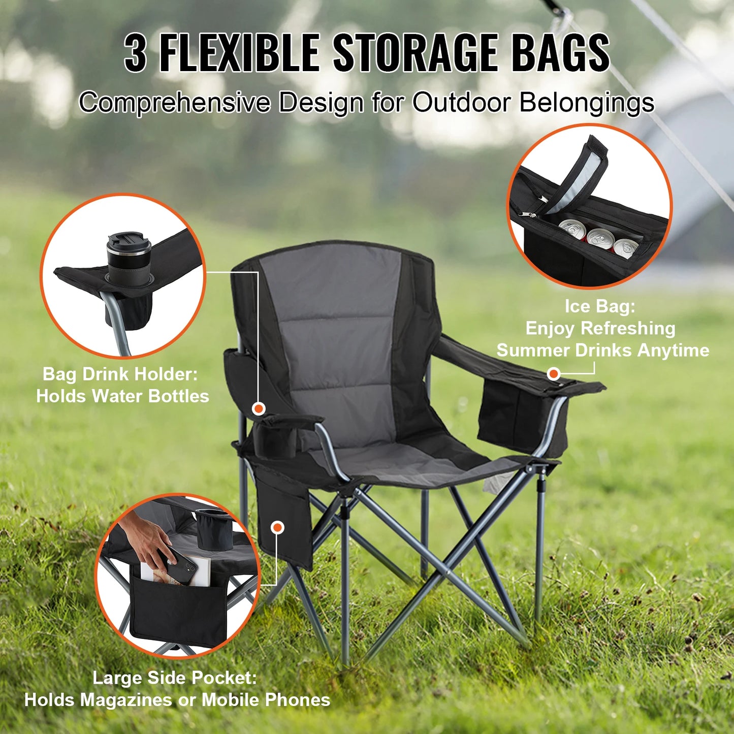 VEVOR Outdoor Folding Chair With Lumbar Back Support