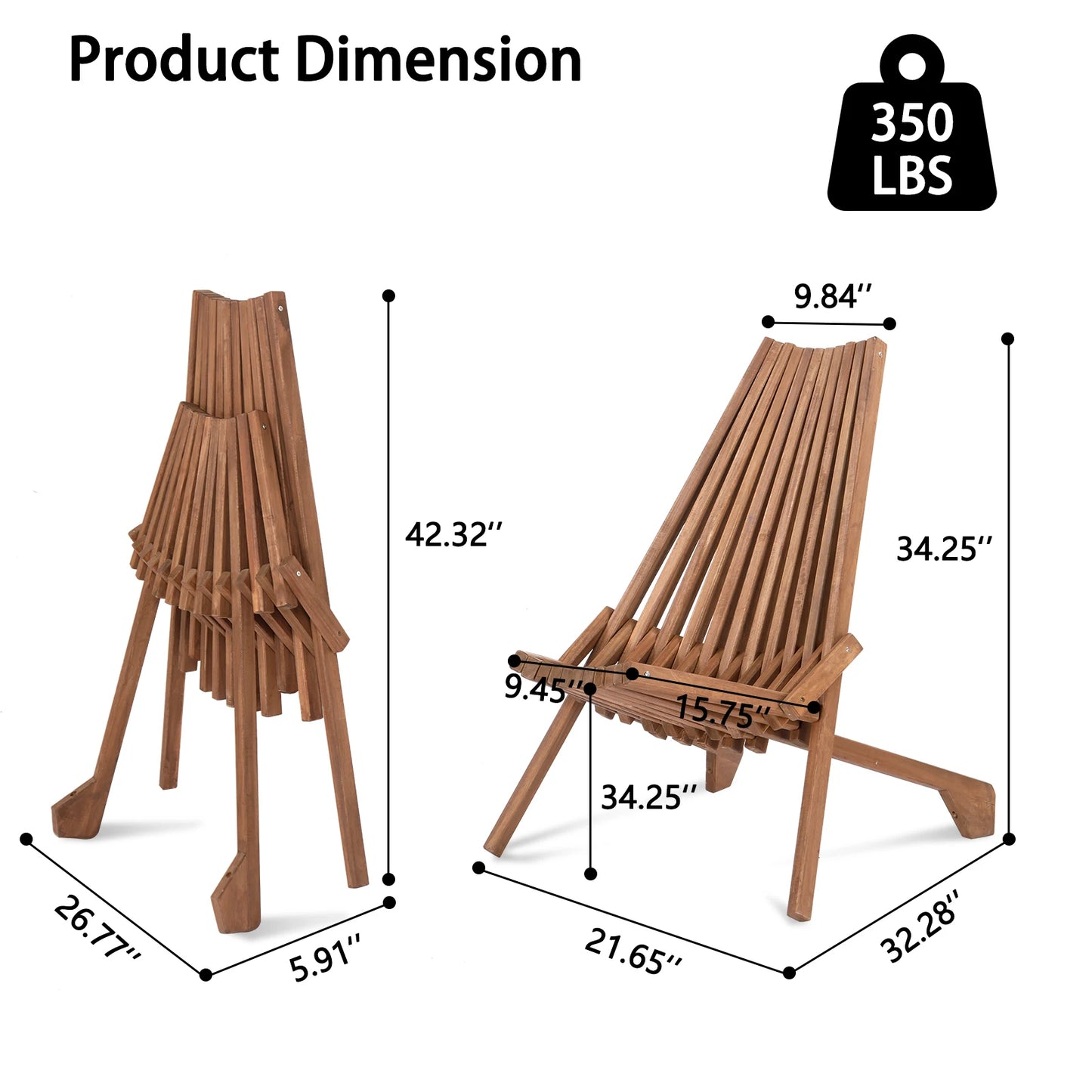 Hign-concerned Wood Folding Chair Outdoor Low Profile Acacia Wood
