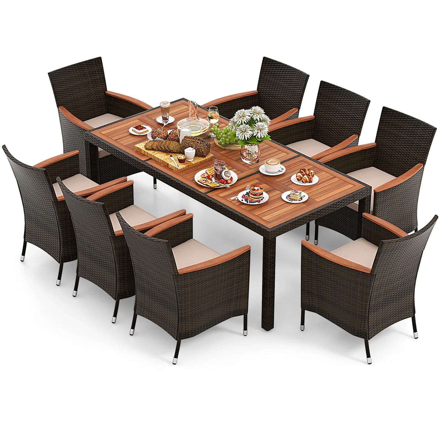 HOMASIS Patio Dining Set With Acacia Wood Table Outdoor