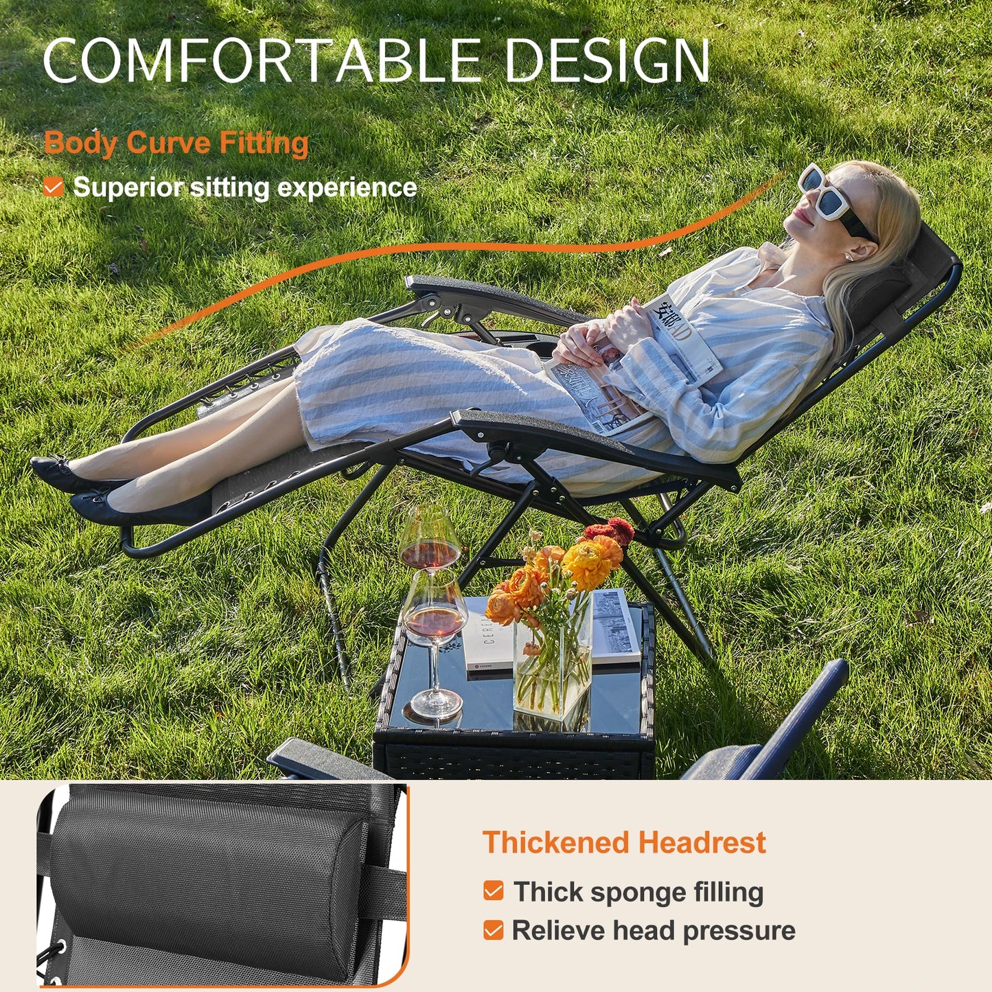 JHK Zero Gravity Recliners Set With Cup Holder Trays Portable