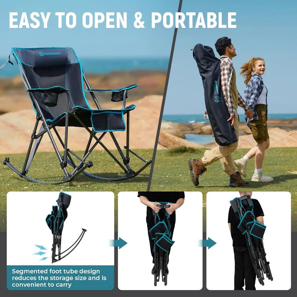 Rocking Camping Chair High Mesh Back For Lawn Patio Garden