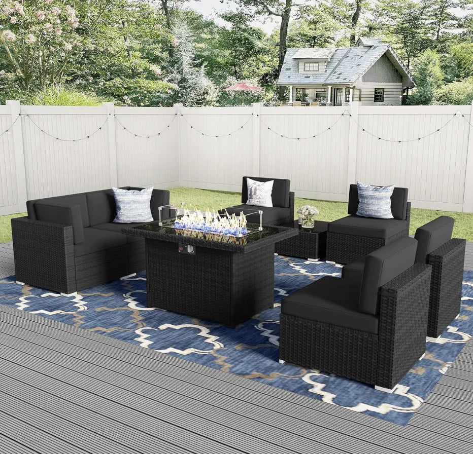 Patio Furniture Set Wicker With Gas Fire Pit Table