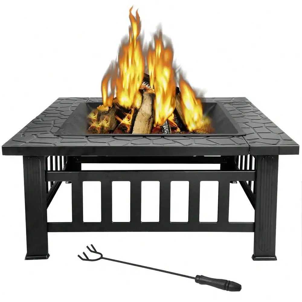 Hign-Concerned Fire Pit Metal Square Outdoor Patio With Cover