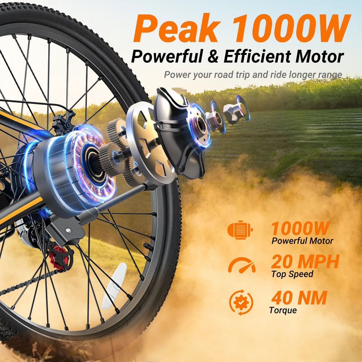 Dyu Electric Bicycle Peak 1000W Motor 360Wh Battery
