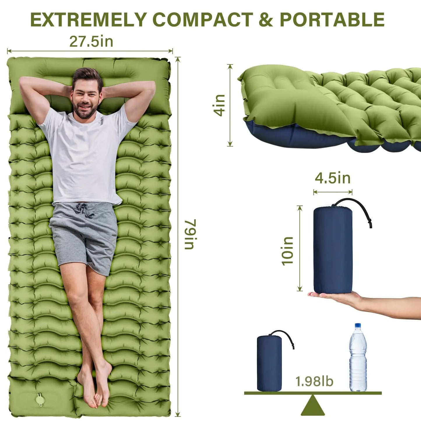WEST TUNE Camping Sleeping Pad Ultralight with Built In Pump