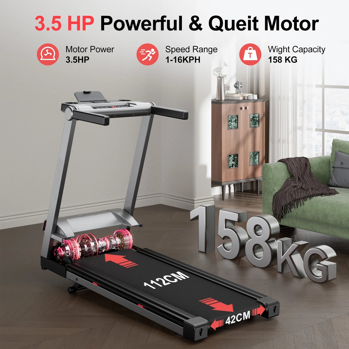 Superun Foldable Incline Treadmill With Bluetooth For Home Use