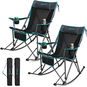 Rocking Camping Chair High Mesh Back For Lawn Patio Garden
