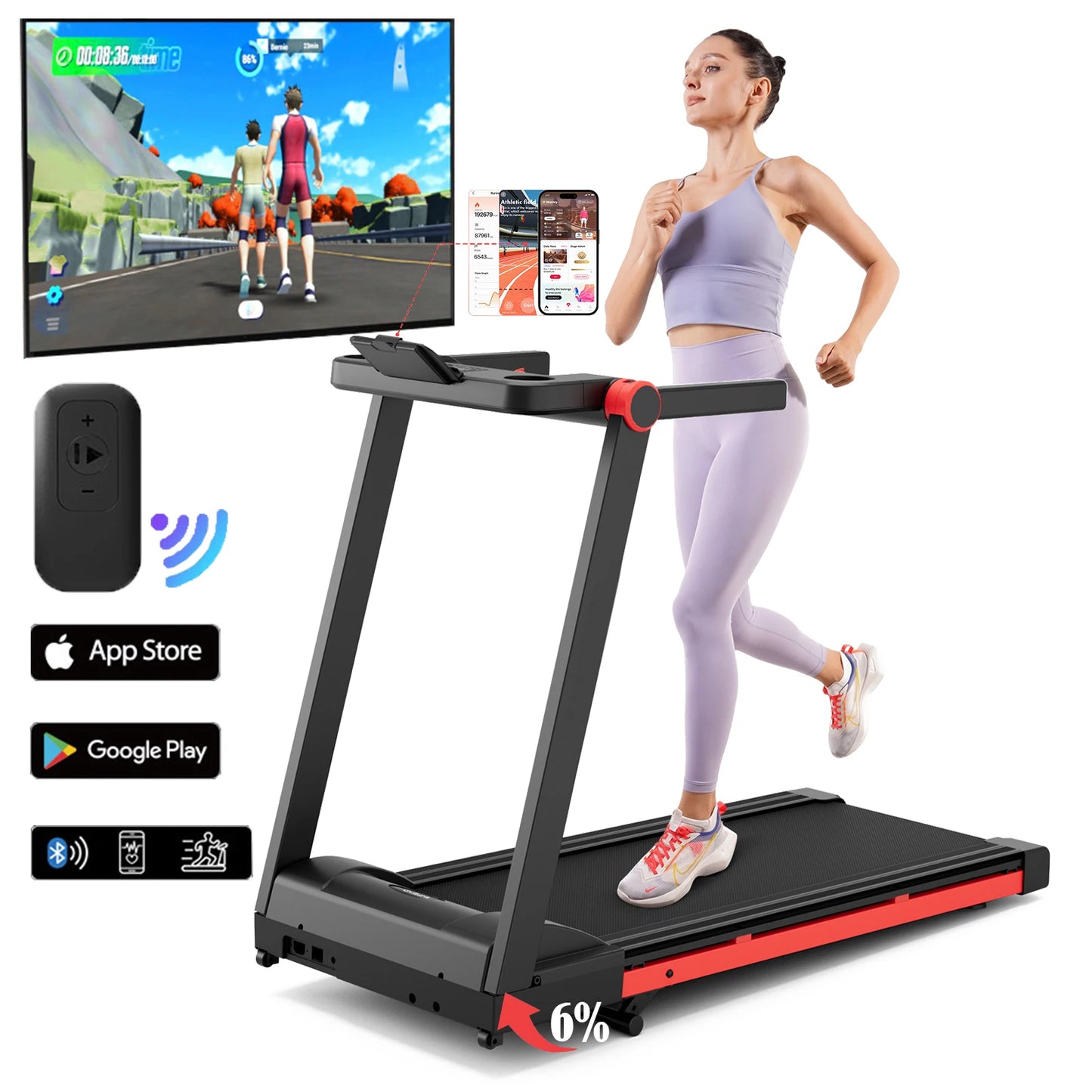 Superun Foldable Incline Treadmill With Bluetooth For Home Use