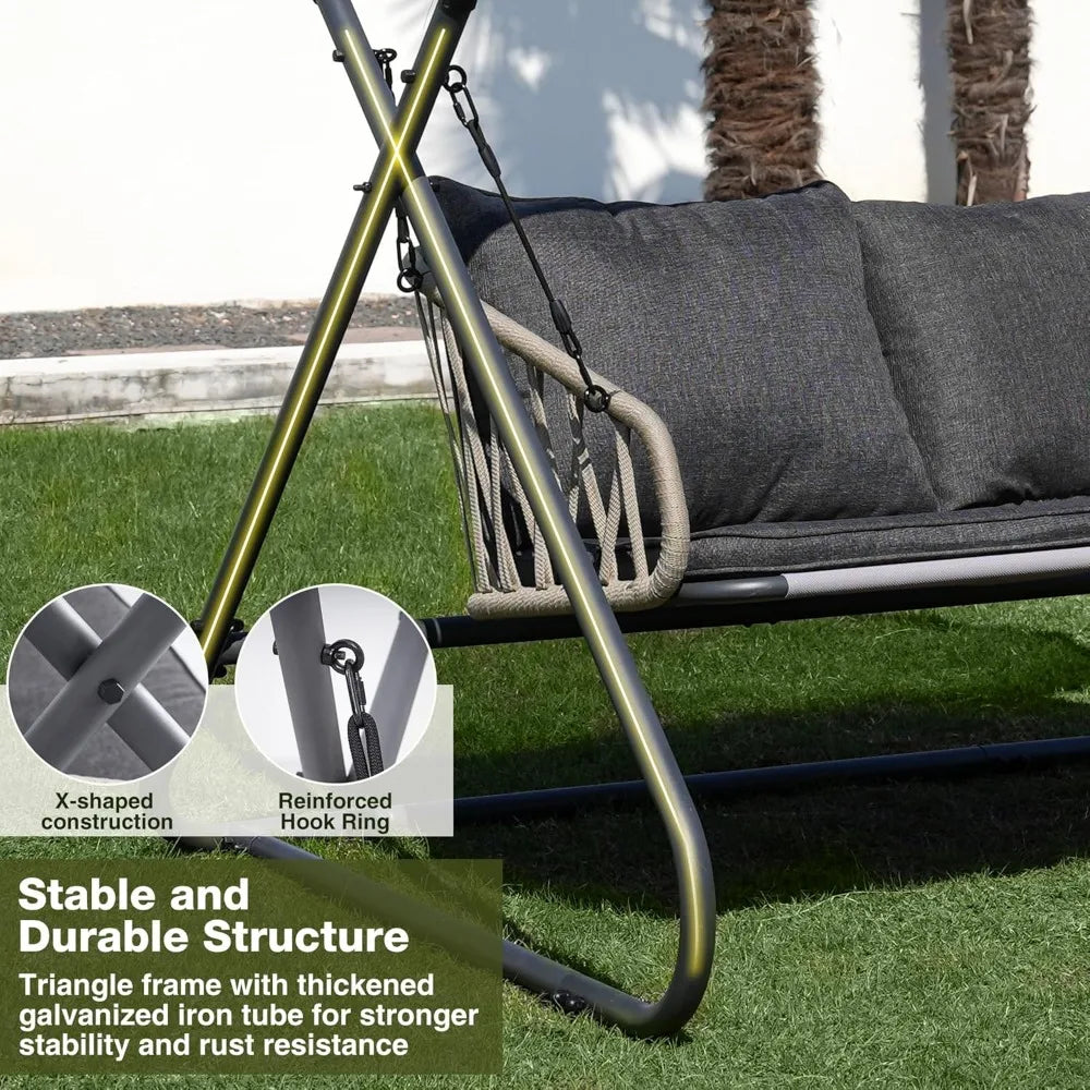 RBXC Outdoor Porch Swing With Canopy Cushions Powder Coated