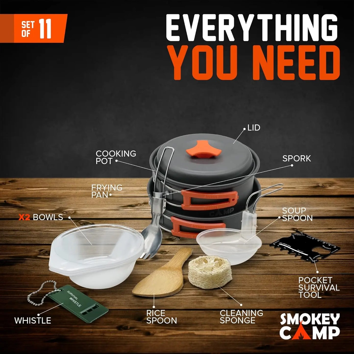 Camping Cookware Mess Kit With Stove Nonstick Aluminum Set