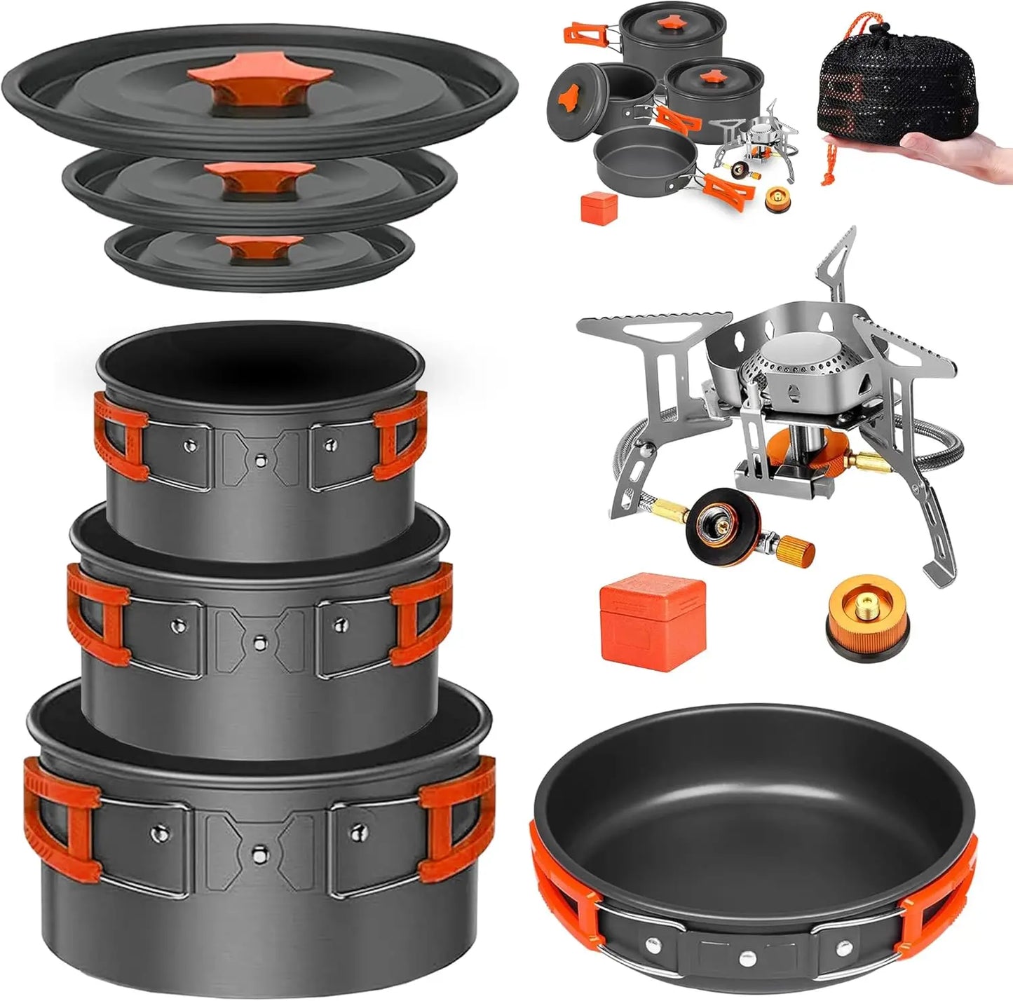 Camping Cookware Mess Kit With Stove Nonstick Aluminum Set
