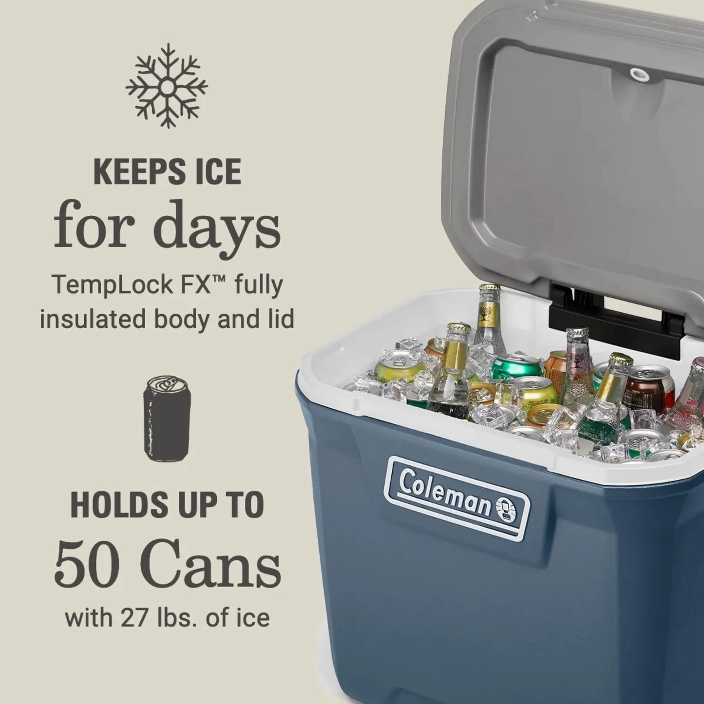Ice Chest Rolling Cooler With Heavy-Duty Wheels And Telescoping Handles