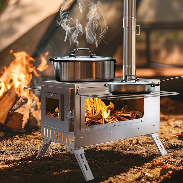 Wood Burning Stove Portable Stainless Steel With Chimney Pipes