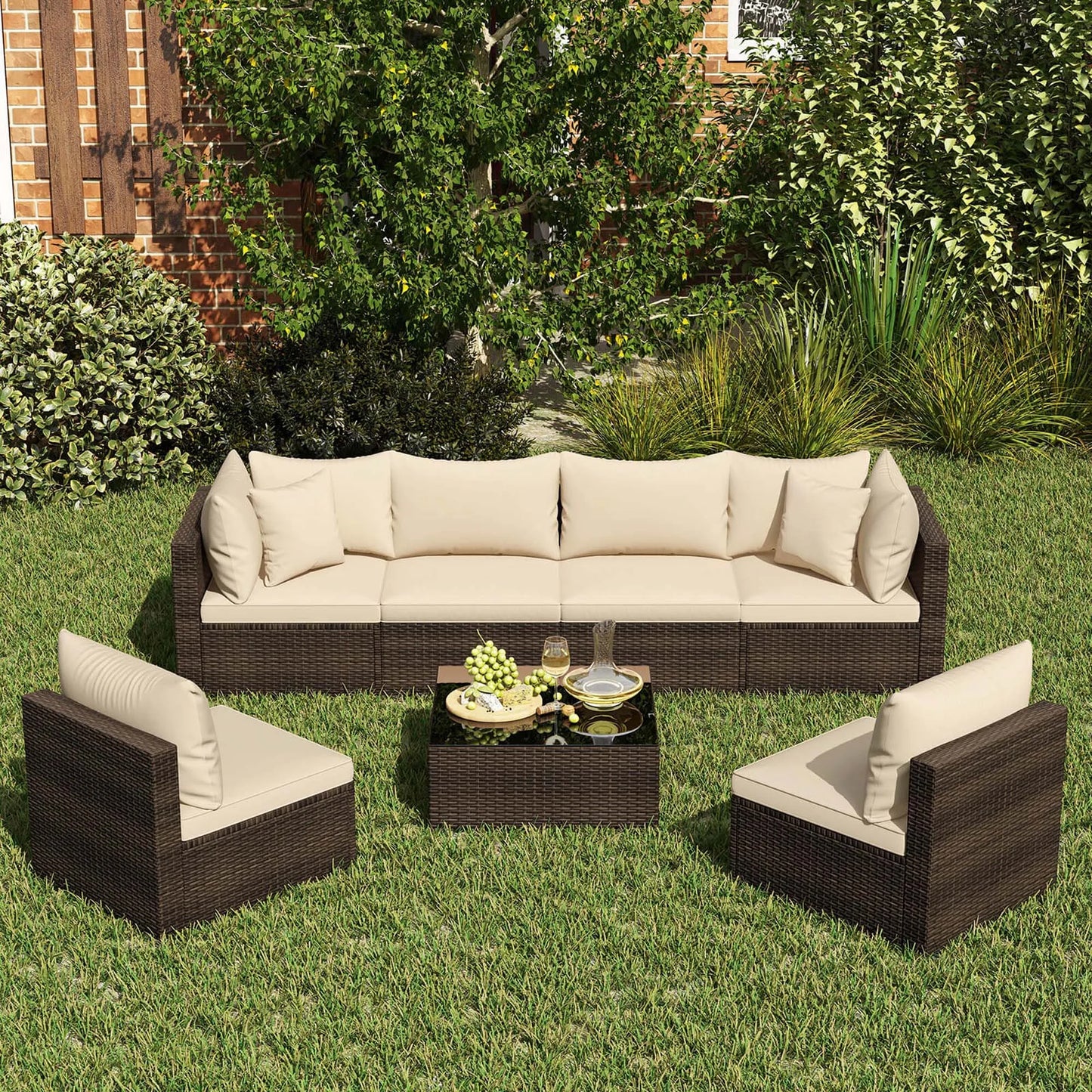 HOMASIS Patio Rattan Furniture Set Cushioned Sectional