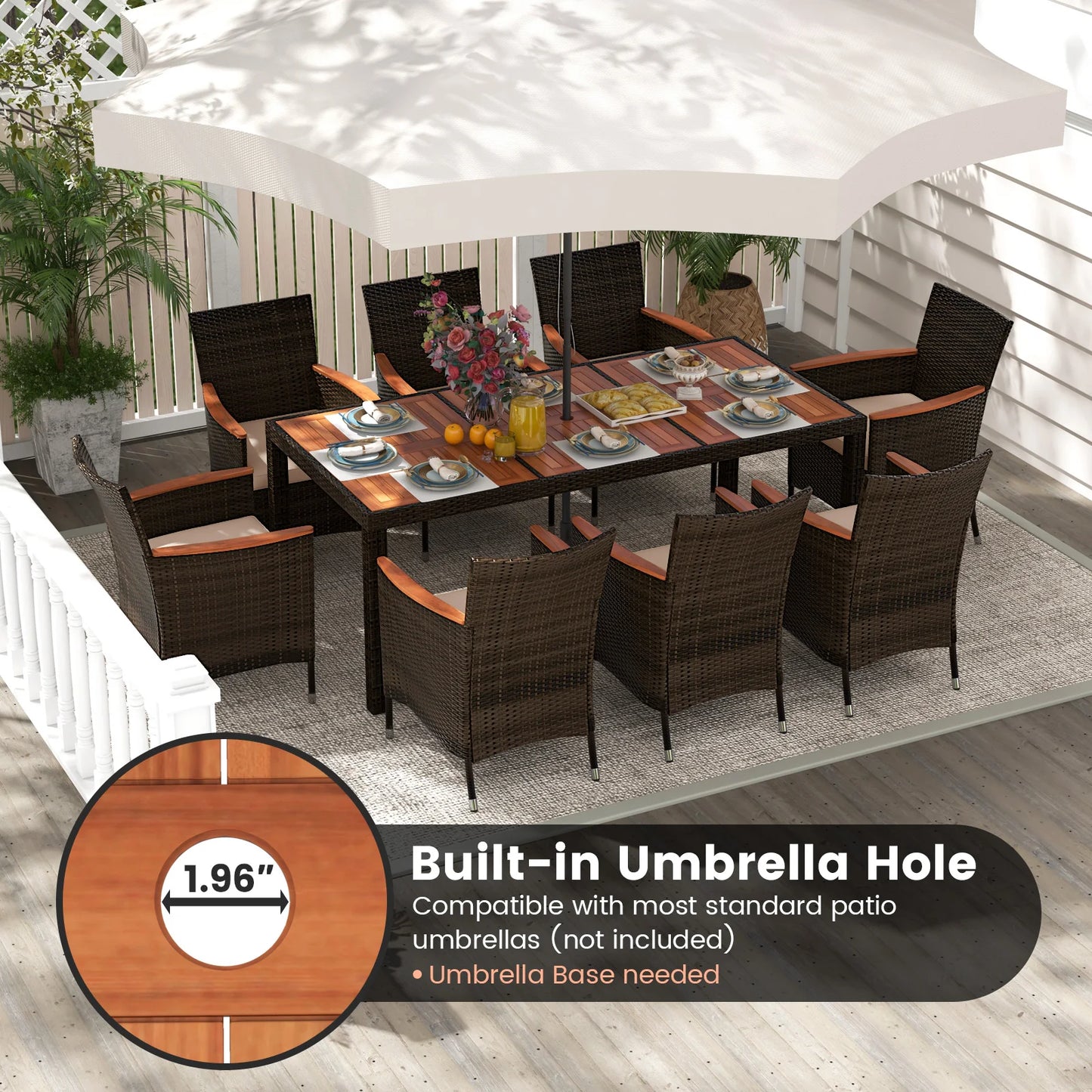 HOMASIS Patio Dining Set With Acacia Wood Table Outdoor