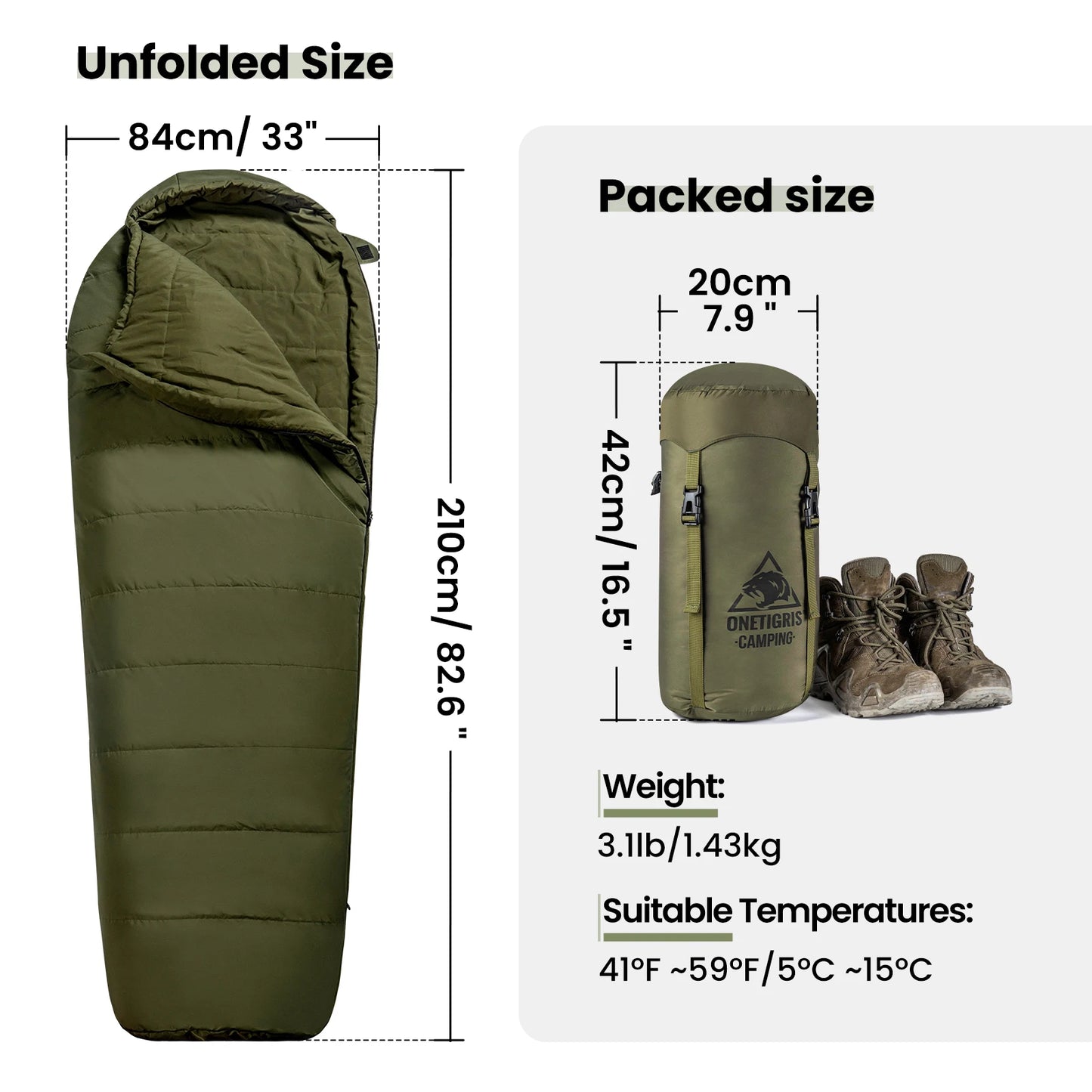 OneTigris Sleeping Bag Mummy Style Bushcraft For Camping