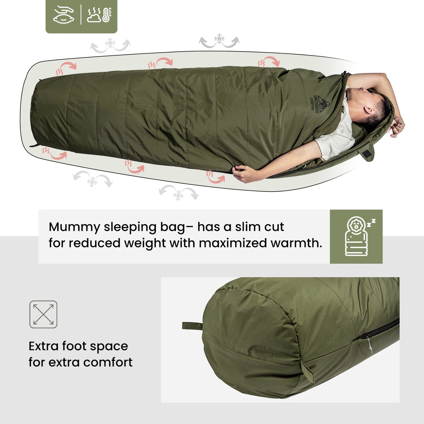 OneTigris Sleeping Bag Mummy Style Bushcraft For Camping