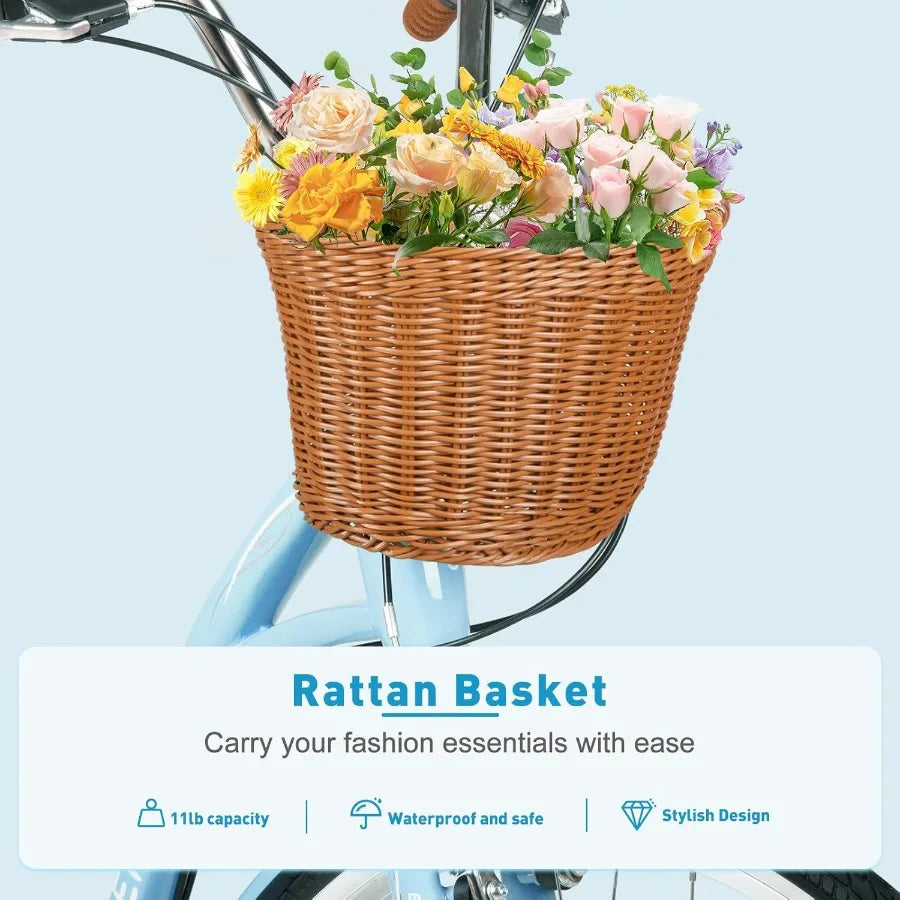 Beach Cruiser Bike Aluminum Frame 7-Speed With Front Basket