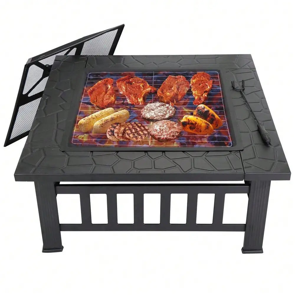 Hign-Concerned Fire Pit Metal Square Outdoor Patio With Cover