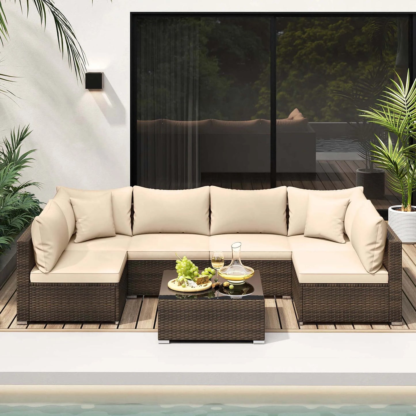 HOMASIS Patio Rattan Furniture Set Cushioned Sectional