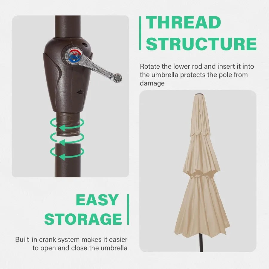 Patio Umbrella With Crank No Tilt UV Protection Waterproof