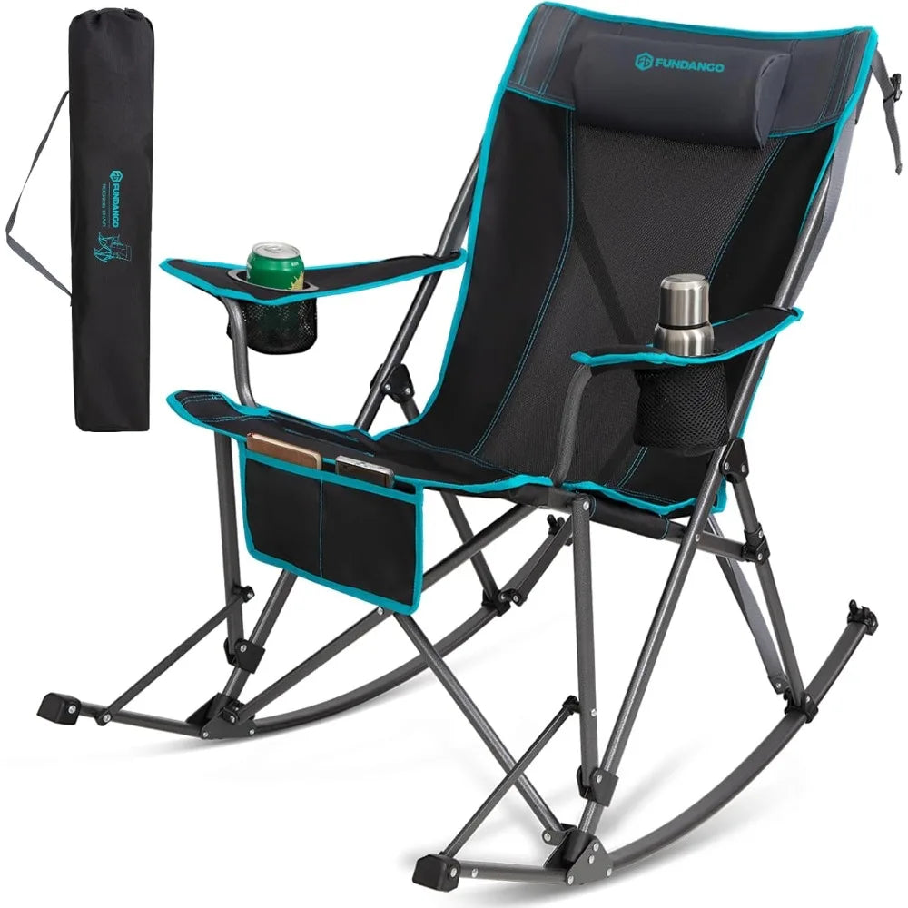 Rocking Camping Chair High Mesh Back For Lawn Patio Garden