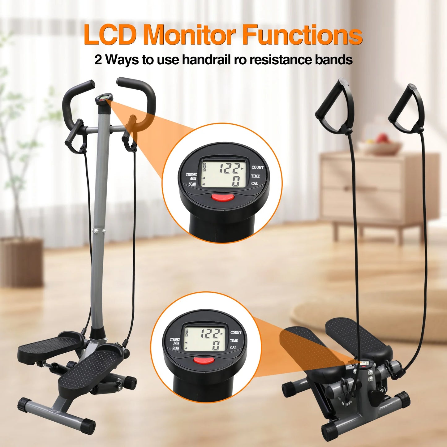 Decoration Exercise Stepper With LCD Monitor And Resistance Bands