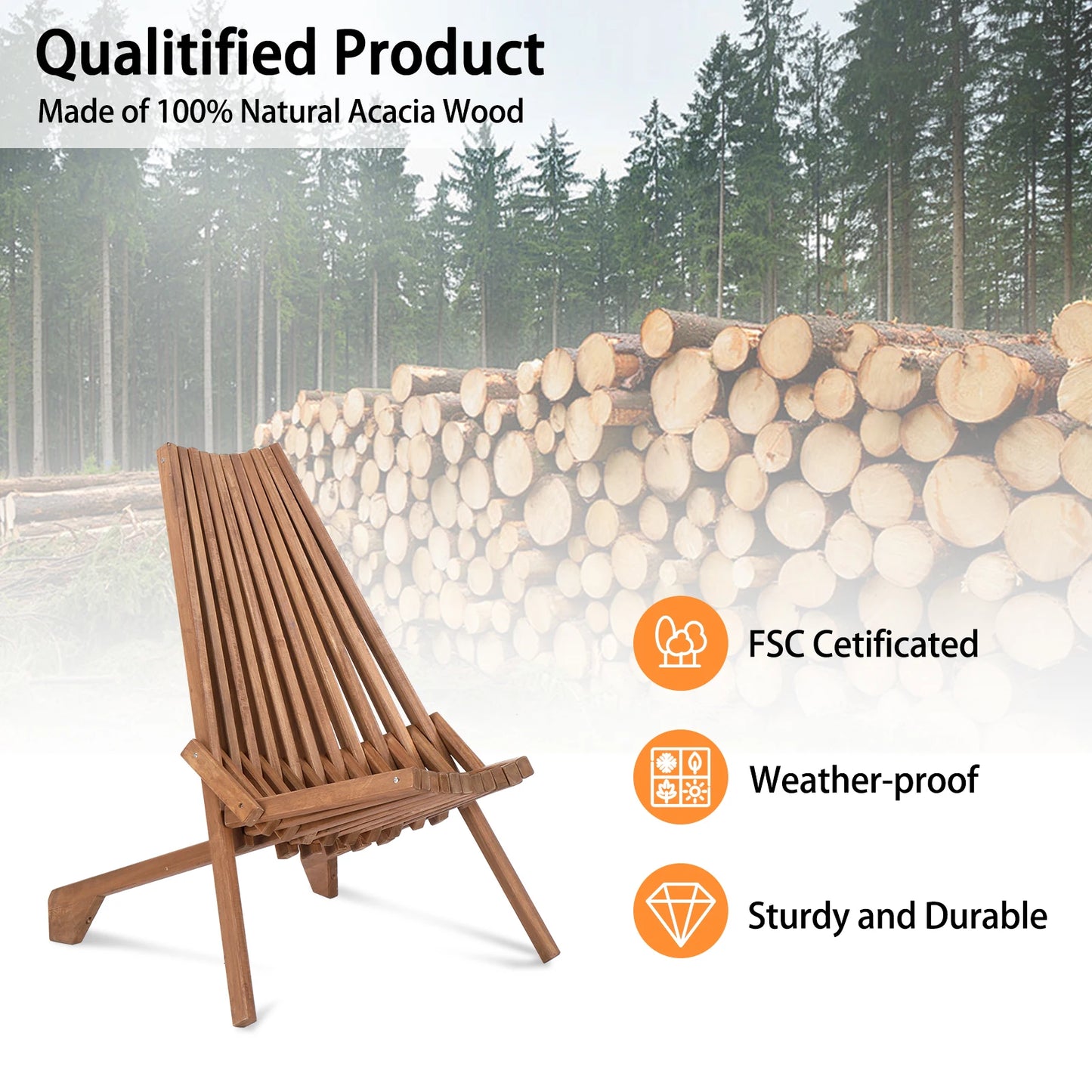 Hign-concerned Wood Folding Chair Outdoor Low Profile Acacia Wood