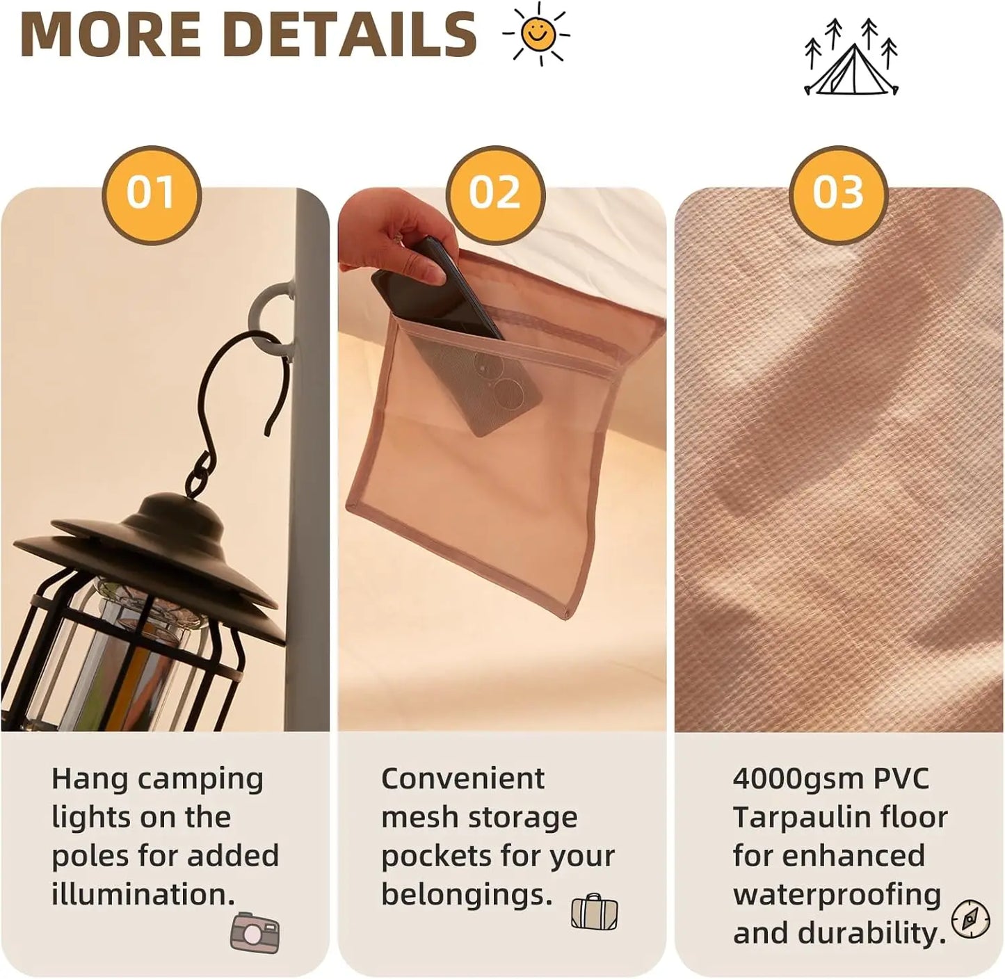 XMSJ Bell Tent Waterproof Glamping Yurt Tent With Stove Jack