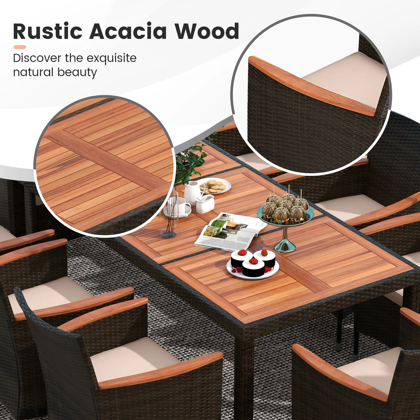 HOMASIS Patio Dining Set With Acacia Wood Table Outdoor