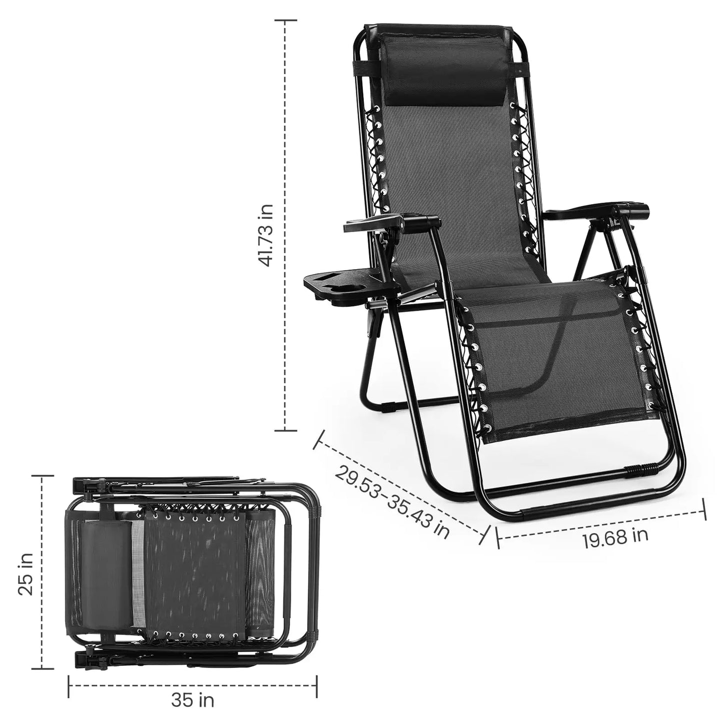 JHK Zero Gravity Recliners Set With Cup Holder Trays Portable