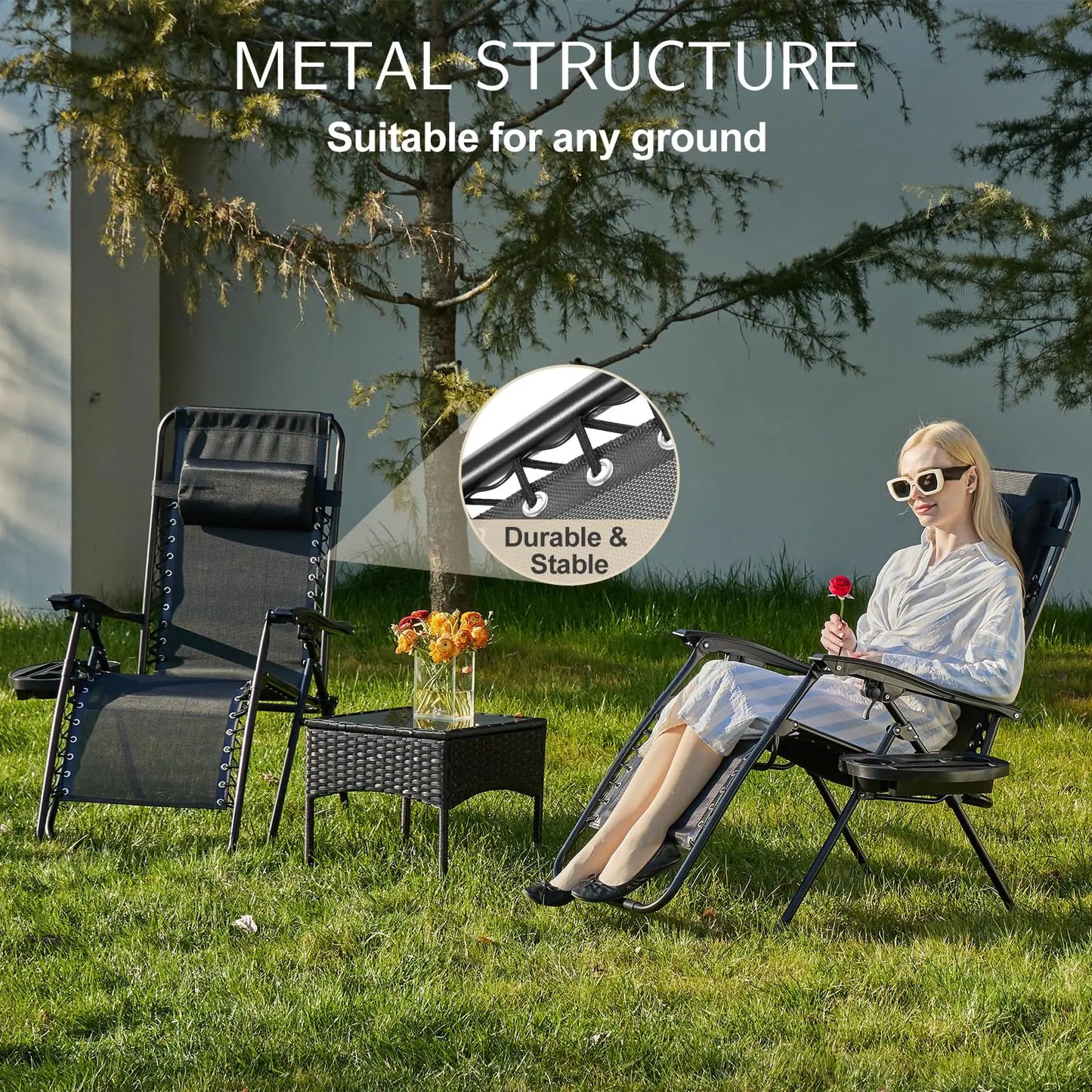 JHK Zero Gravity Recliners Set With Cup Holder Trays Portable