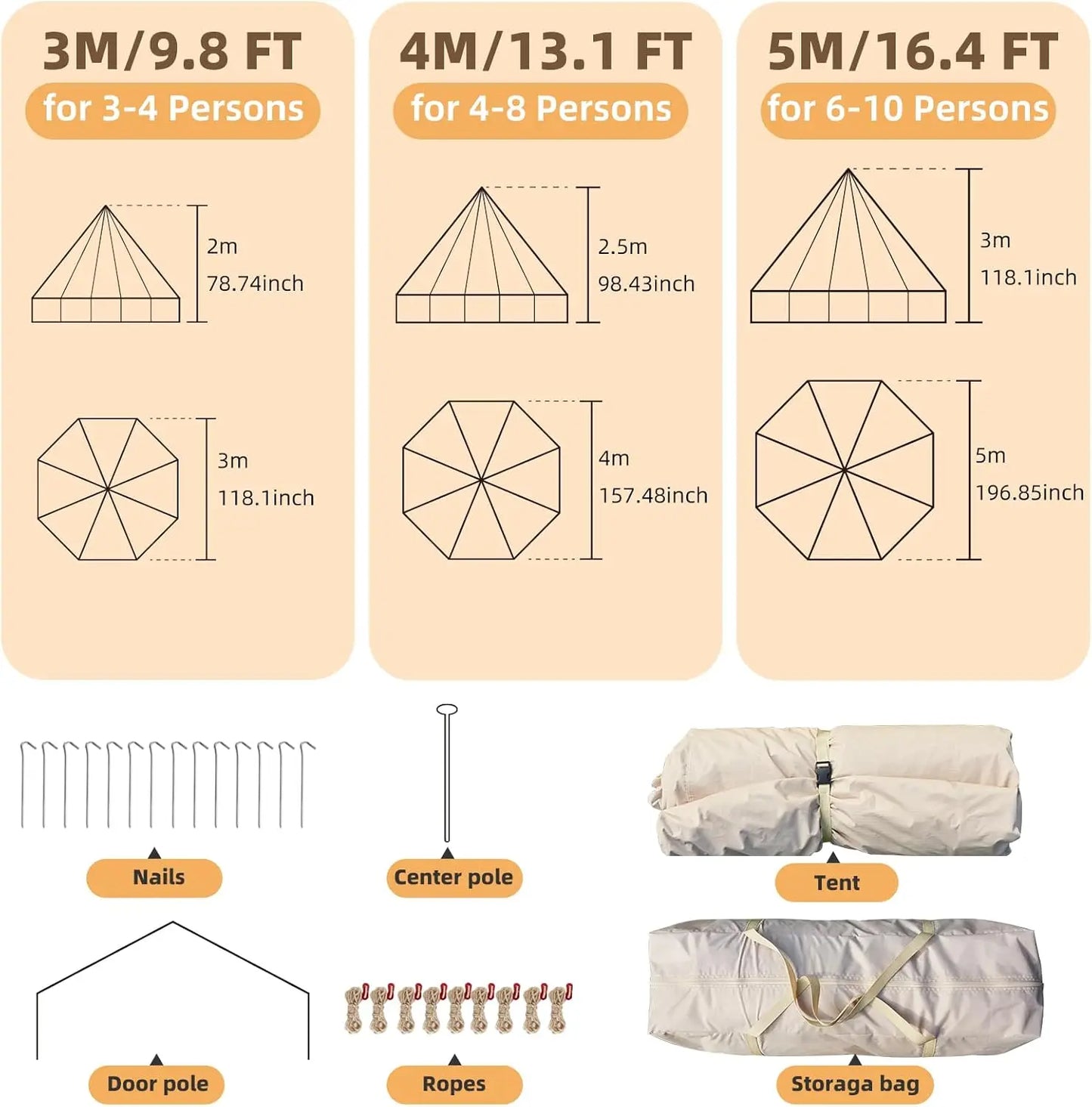 XMSJ Bell Tent Waterproof Glamping Yurt Tent With Stove Jack