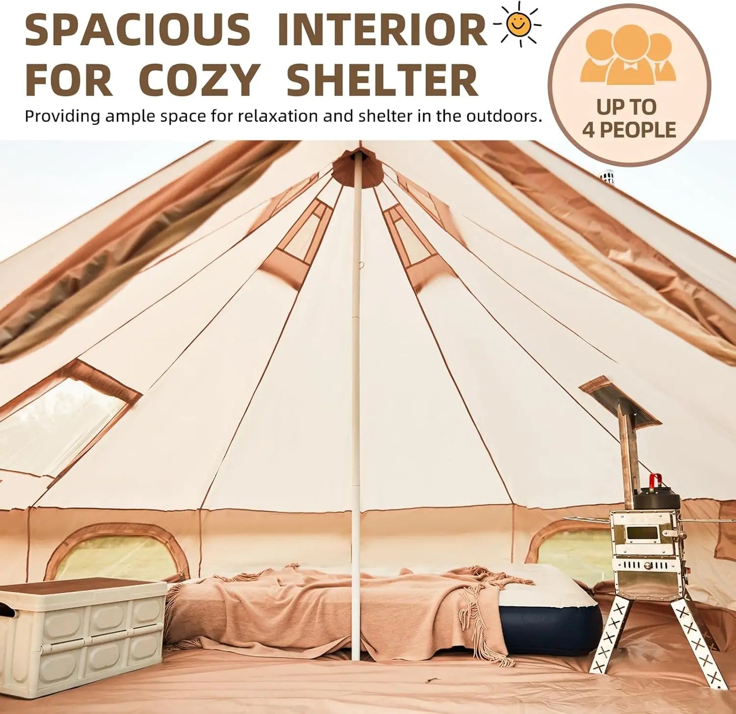 XMSJ Bell Tent Waterproof Glamping Yurt Tent With Stove Jack