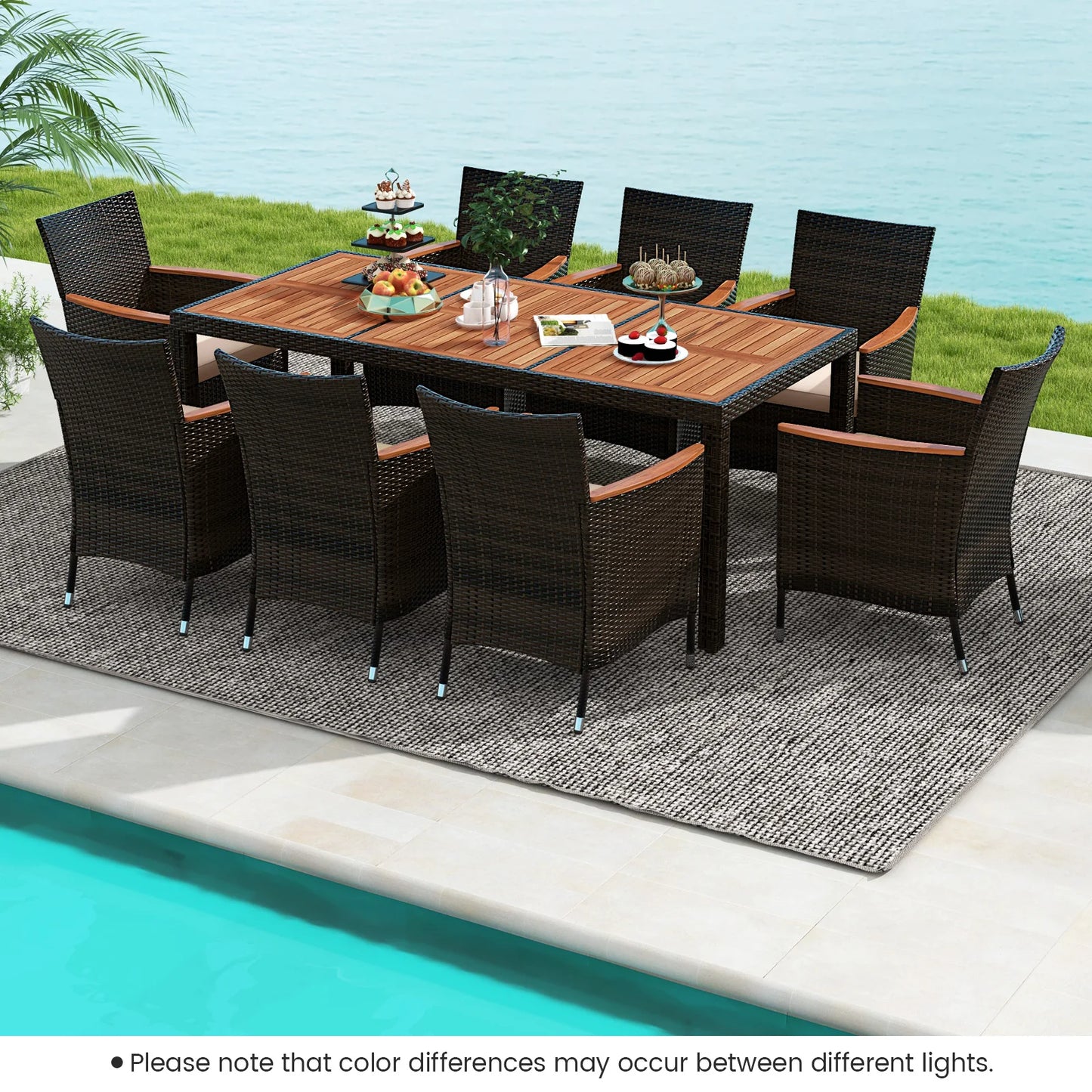 HOMASIS Patio Dining Set With Acacia Wood Table Outdoor